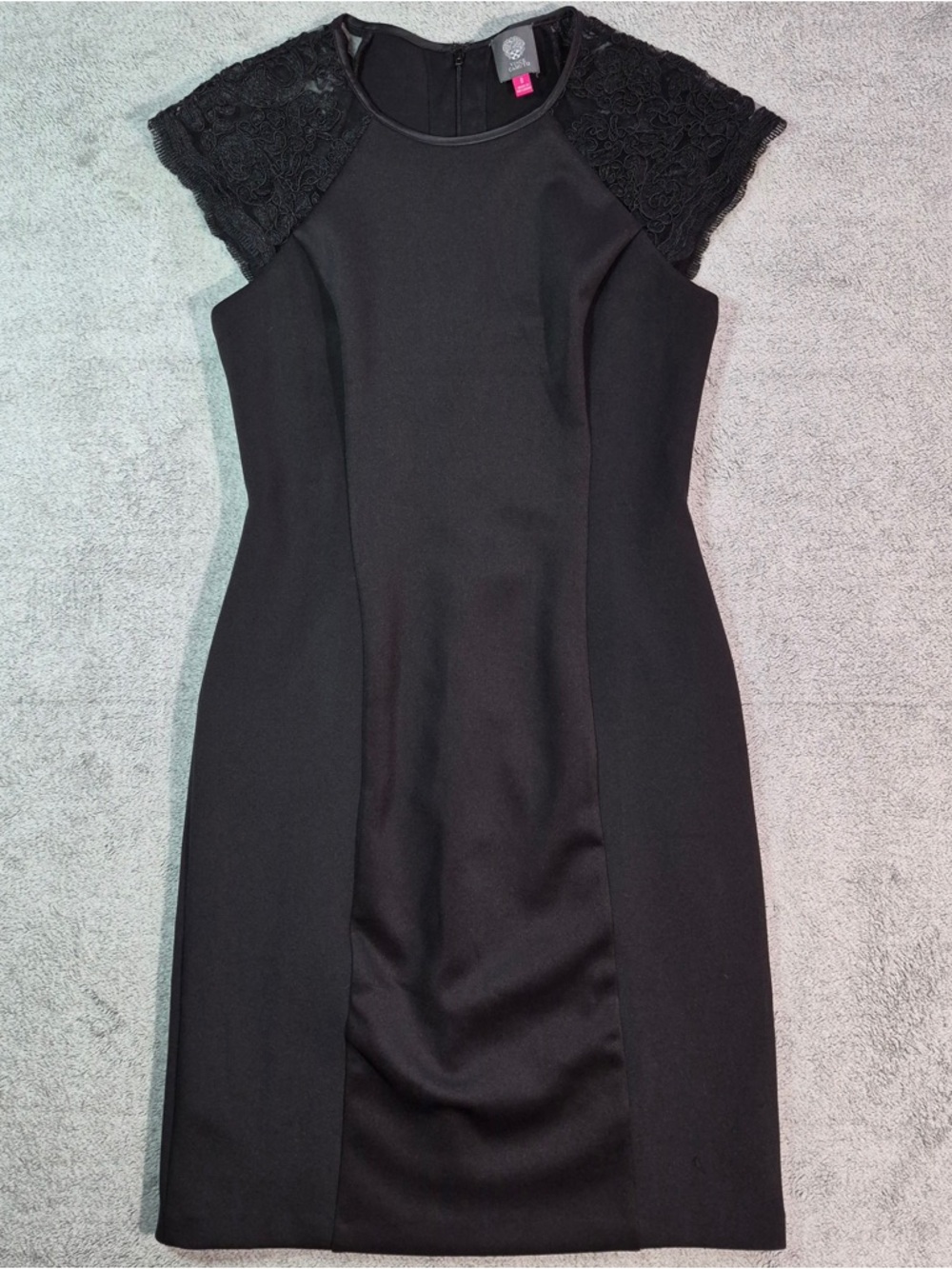 Vince Camuto Black Cap-Sleeve Sheath Dress with Lace Shoulders